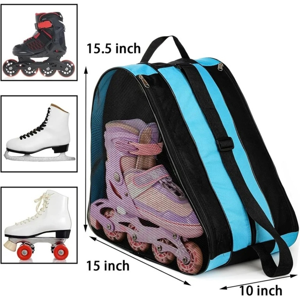 Ice/Roller Skates Storage Bag 3 Layer Zip W/Shoulder& Hand Carry Strap Nylon